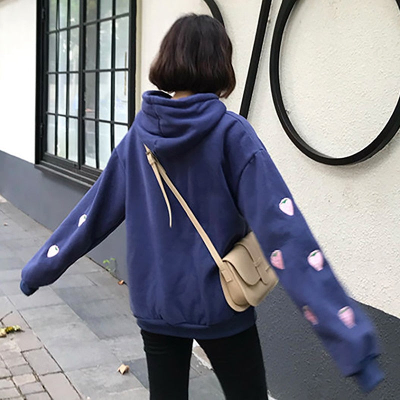 Strawberry Embroidery Hoodie Sweatshirt