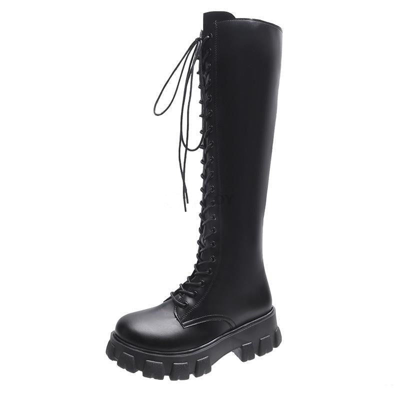 Grunge Knee High Platform Boots Black