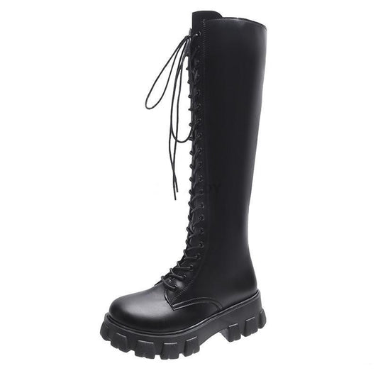 Grunge Knee High Platform Boots Black