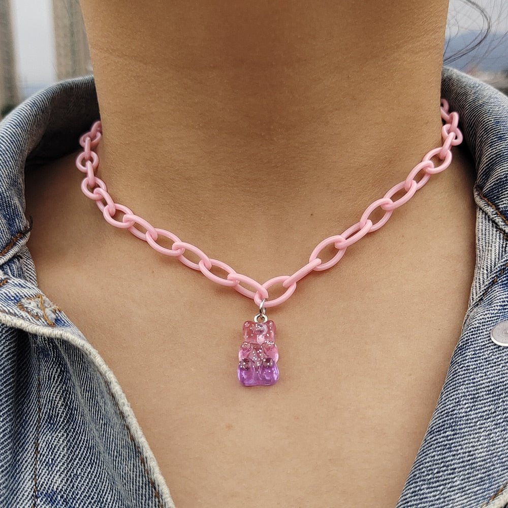 Egirl Kawaii Gummy Bear Acrylic Necklace