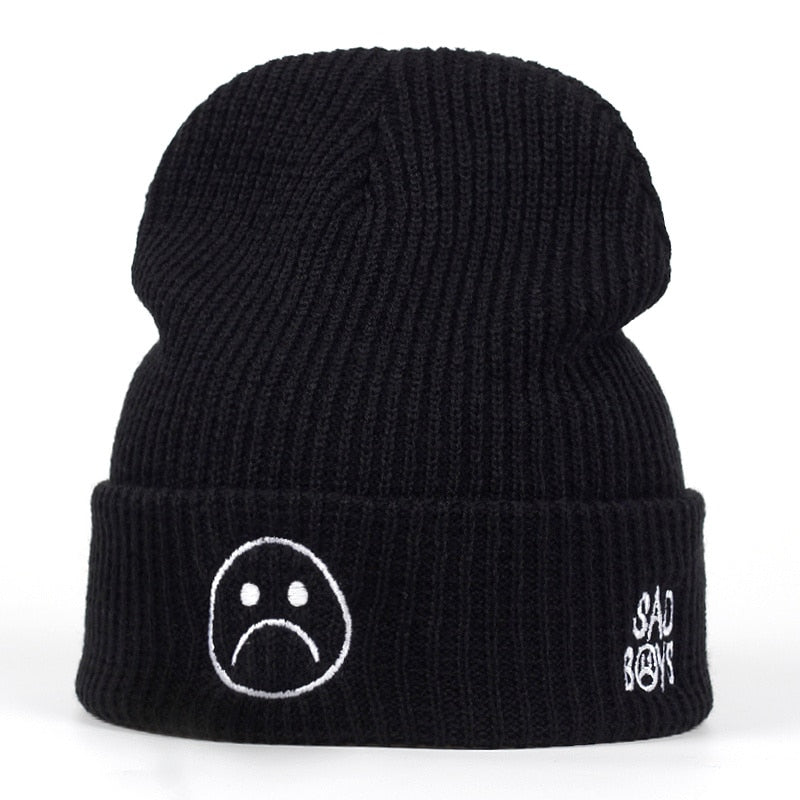 Sad Face Emoji Sad Boys Knitted Beanie Hat