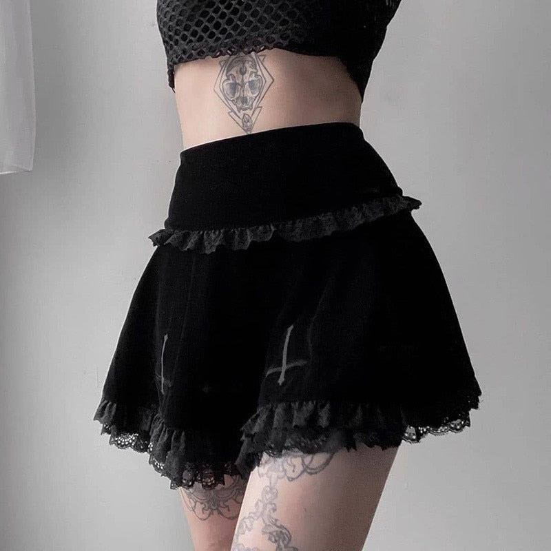 Velvet Cross Gothic Black Lace Skirt