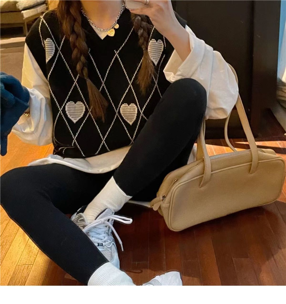 Knitted Cardigan Argyle Heart Sweater