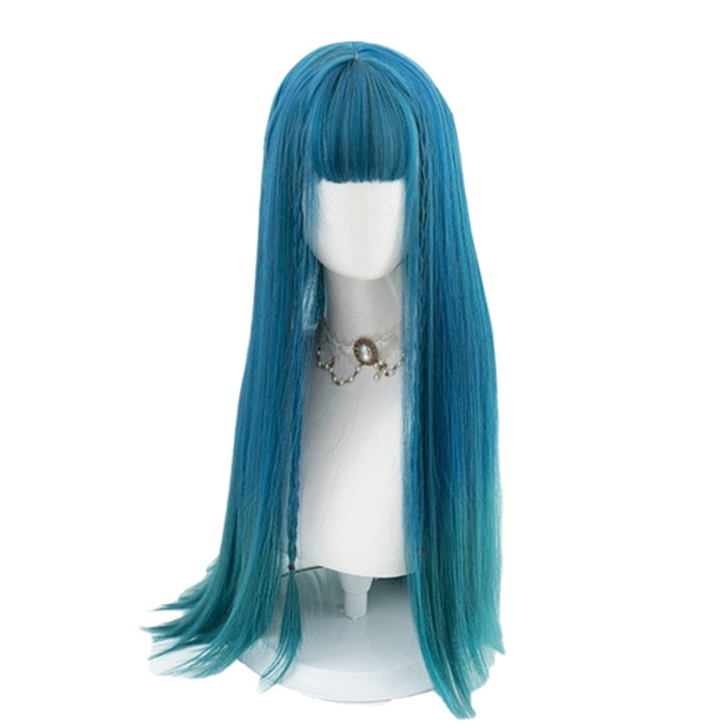 Cosplay Wig Long Ombre Teal Blue with Bangs