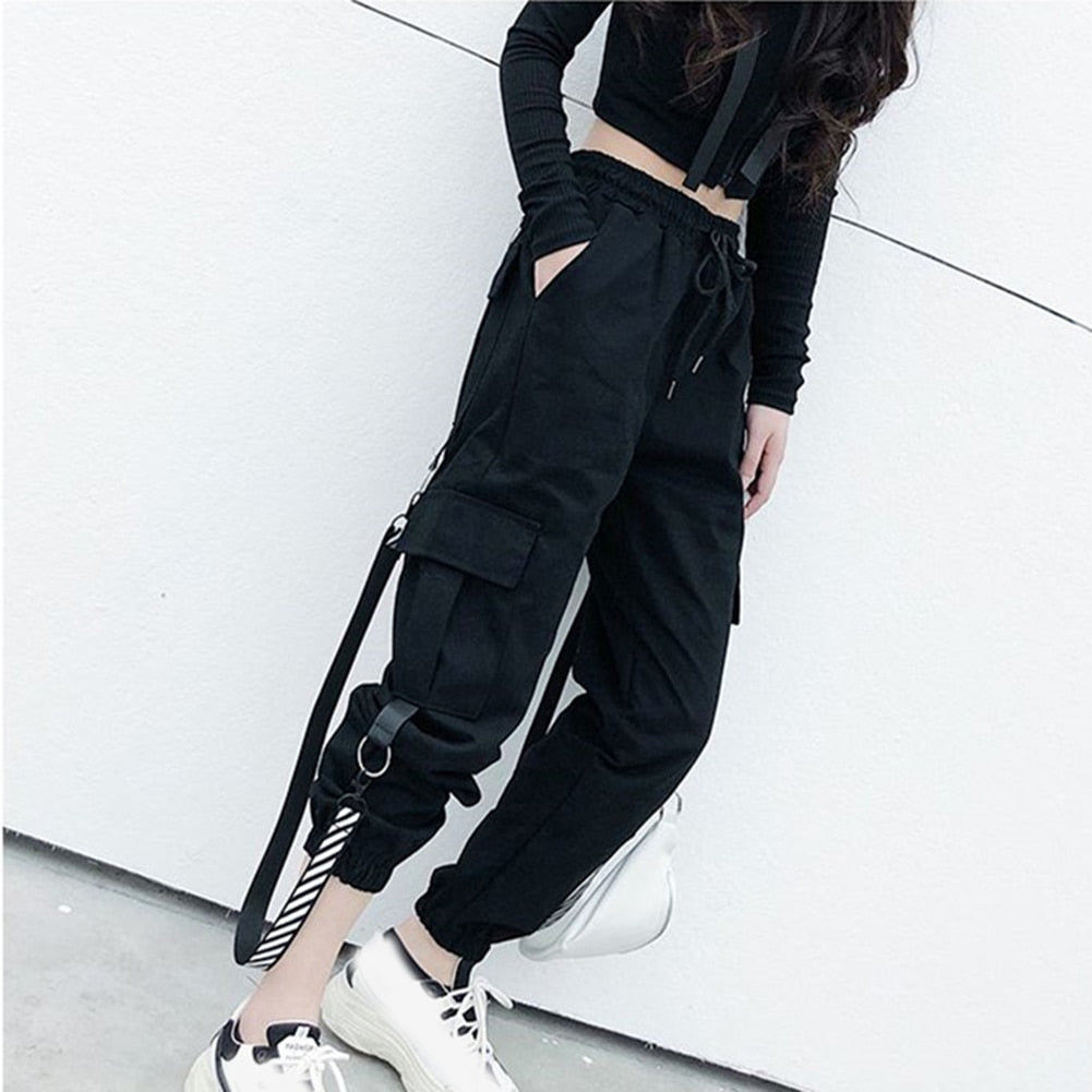 Egirl Gothic Black Straps Cargo Pants