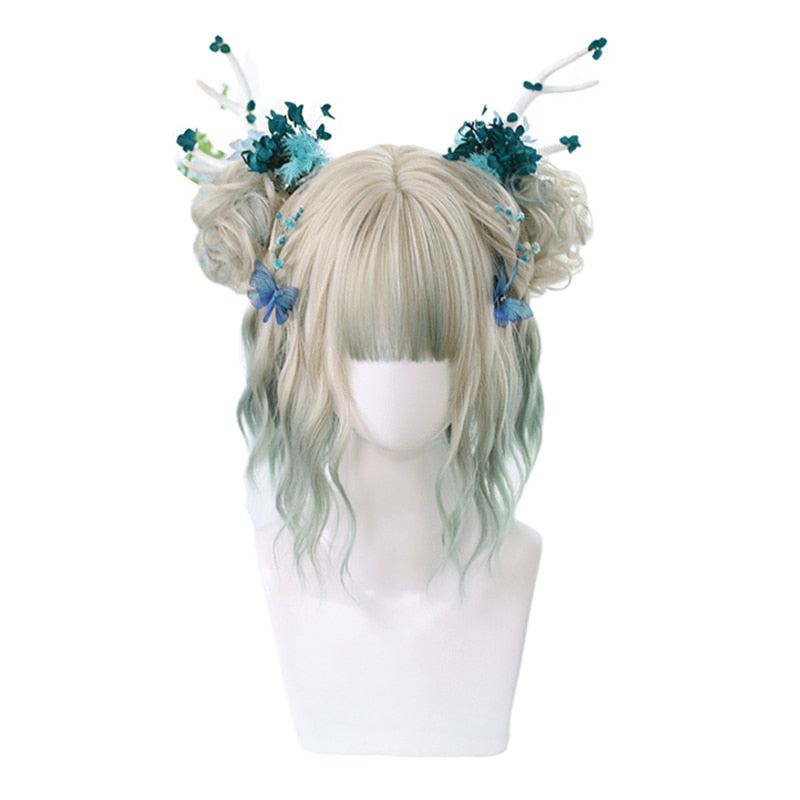 Fairycore Cosplay eGirl Wig Grey Green Ombre