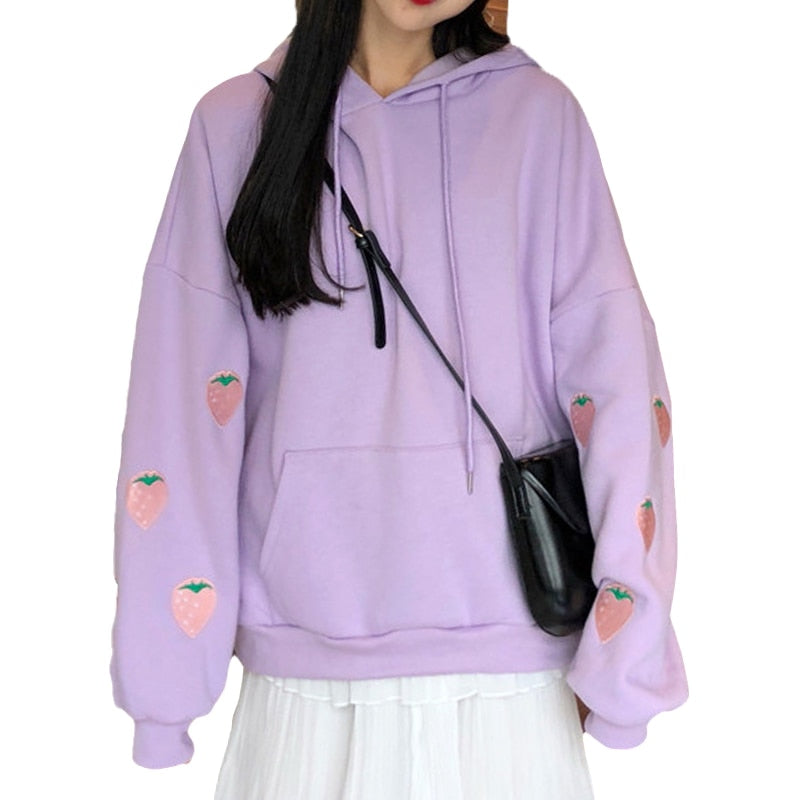 Strawberry Embroidery Hoodie Sweatshirt