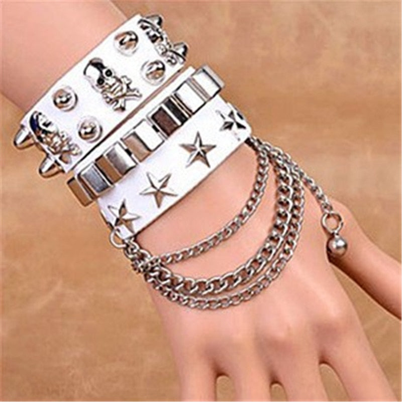 Pastel Goth Egirl Punk Rock Layered Bracelet White