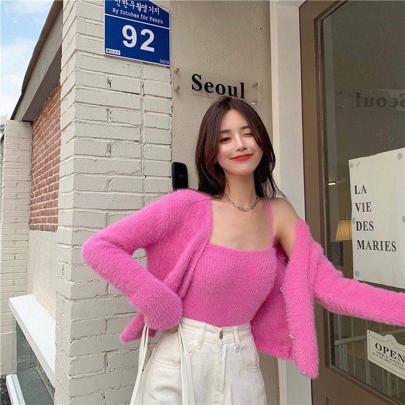 Soft Girl Cardigan Camisole Sweater Set