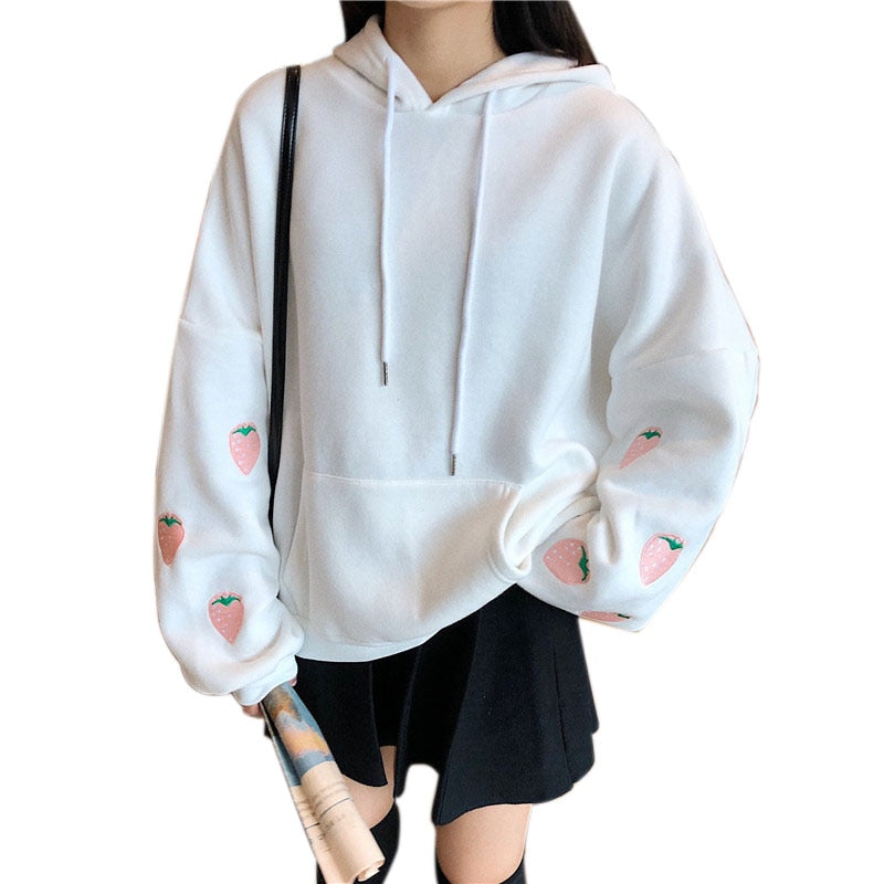 Strawberry Embroidery Hoodie Sweatshirt