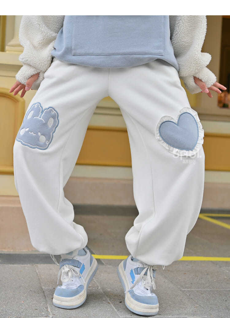 Kawaii Blue Joggers Sweatpants Bunny Heart