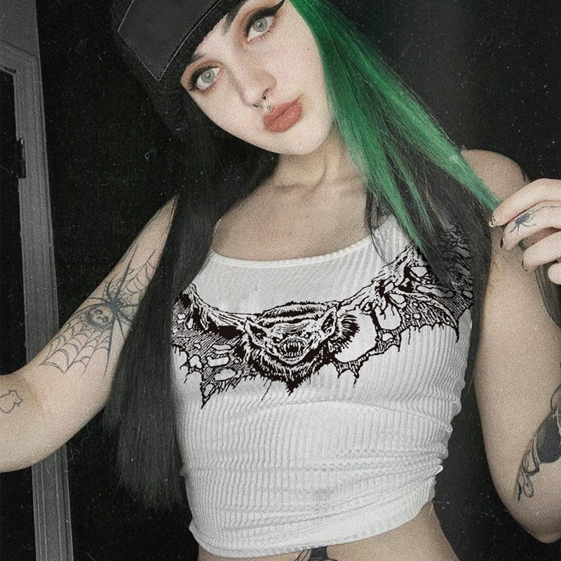 E-Girl Emo Bat White Tank Top
