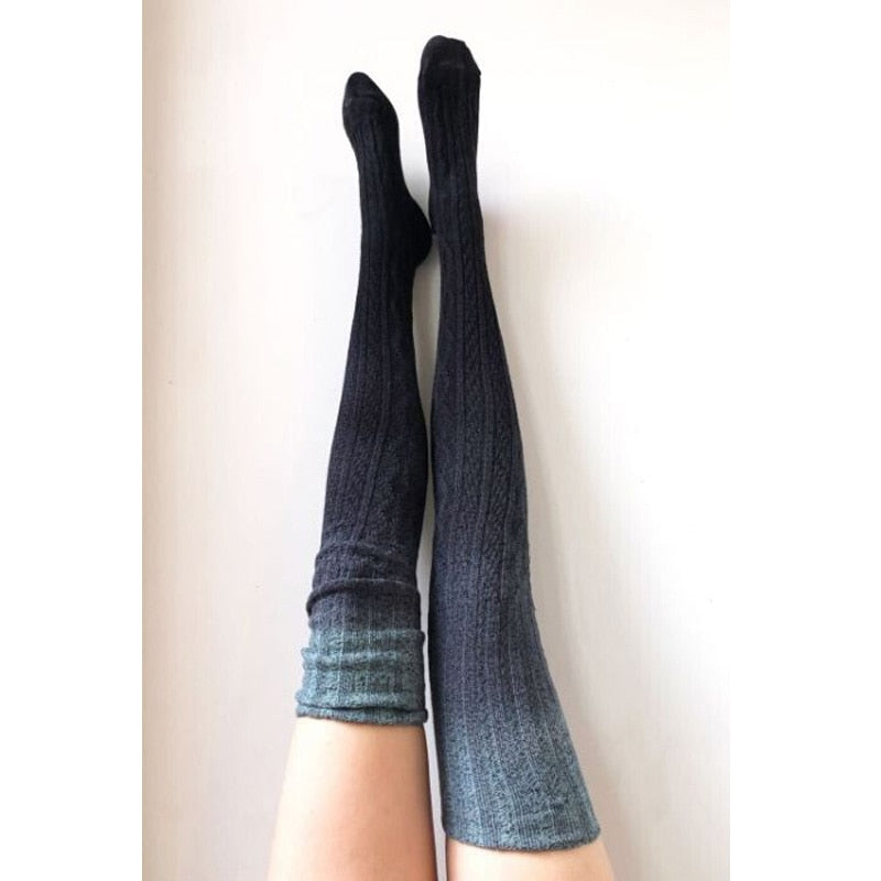 Dark Ombre Thigh High Socks