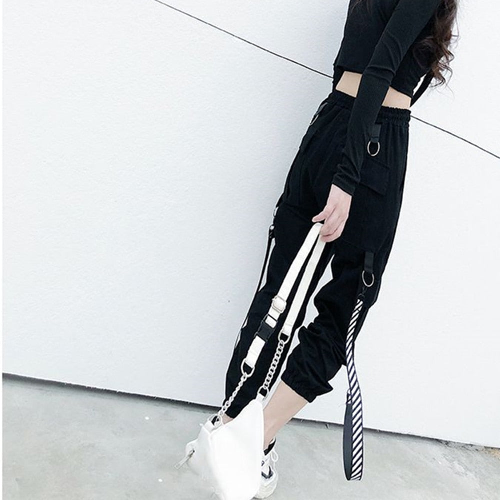 Egirl Gothic Black Straps Cargo Pants