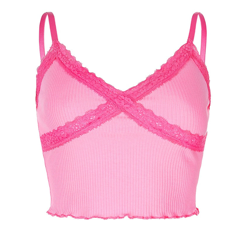Y2K Tank Top Lace Rim Bubblegum Pink – Aesthetics Boutique