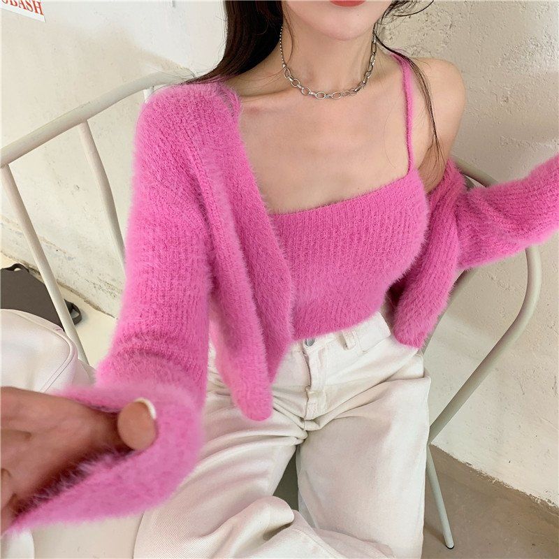 Soft Girl Cardigan Camisole Sweater Set