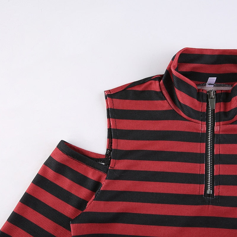 Dark Grunge E-Girl Striped Crop Top