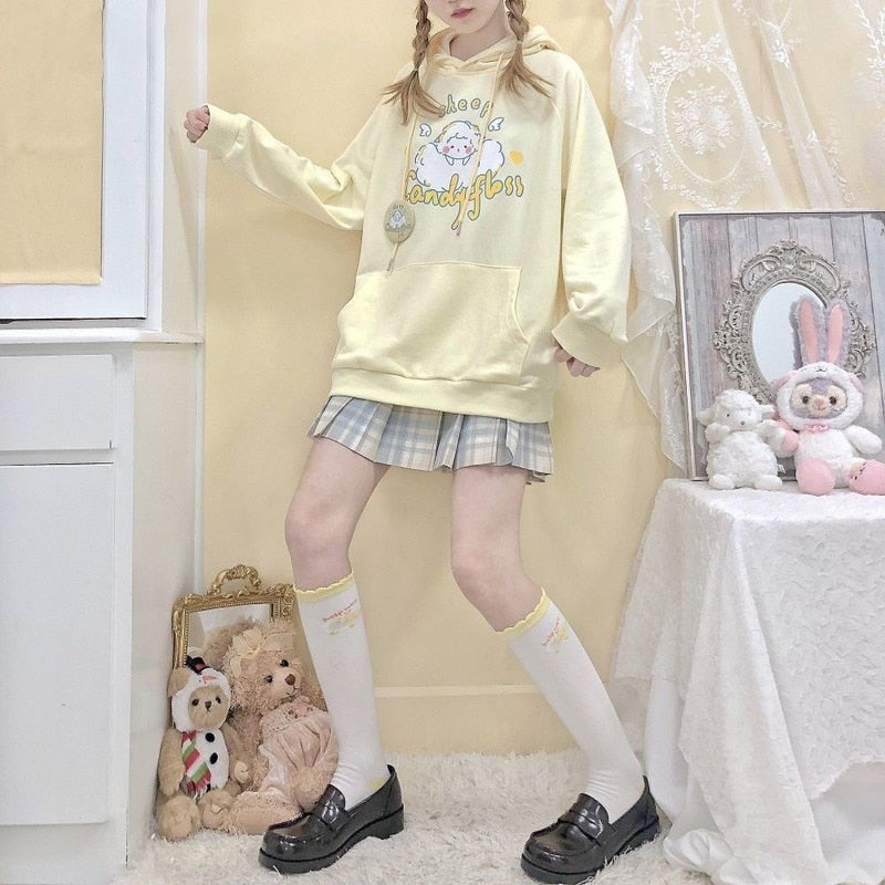 Kawaii Soft Yellow Hoodie Cute Sheep