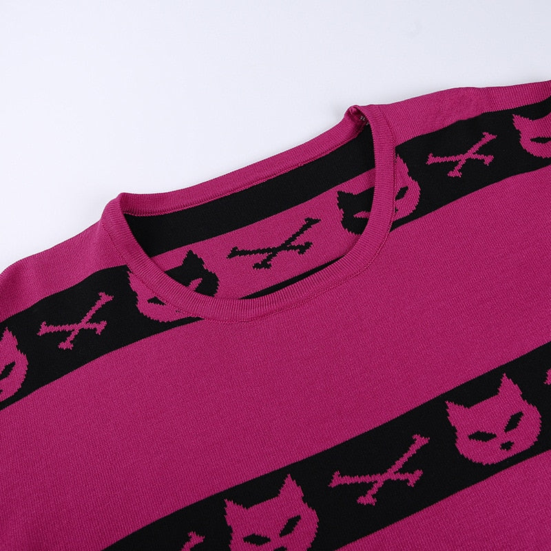 Neko Gothic Cat Rose Red Crop Sweater