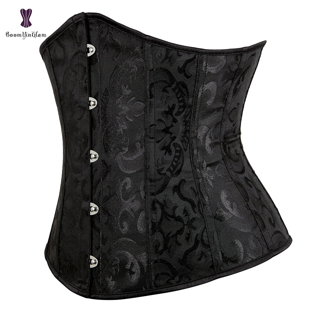Gothic Underbust Corset Floral Satin Black