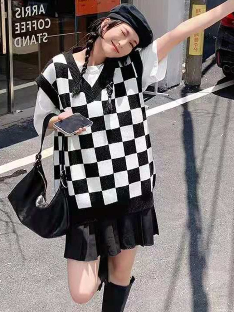 Wednesday Checkerboard Knitted Sweater