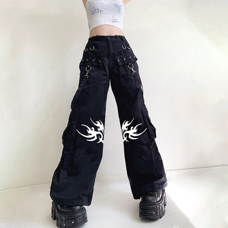 Cyber Y2k Low Waist Jeans, Black Jeans Skeleton