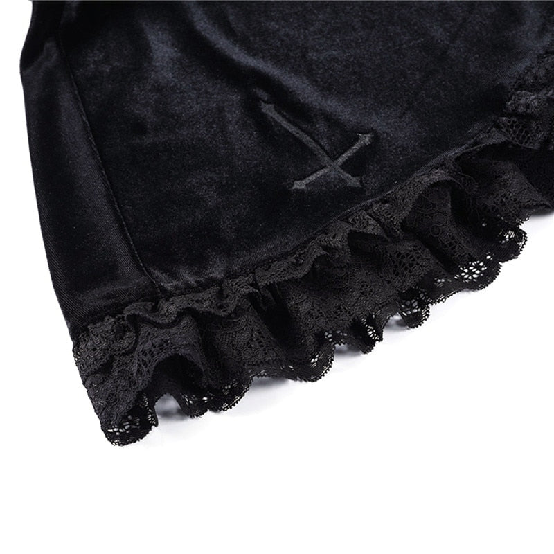Velvet Cross Gothic Black Lace Skirt