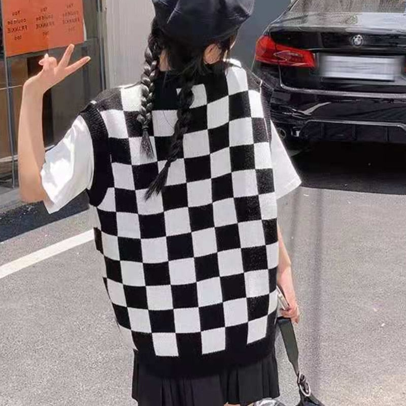Wednesday Checkerboard Knitted Sweater