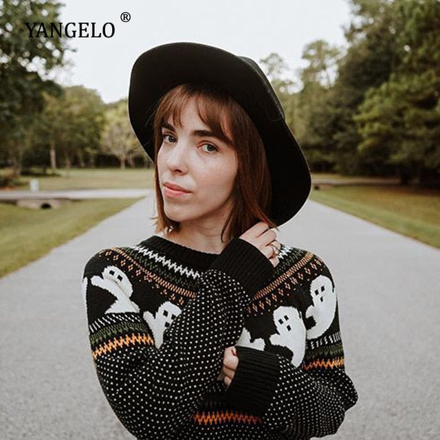 Ghost Sweater Cardigan Black Gothic Holiday