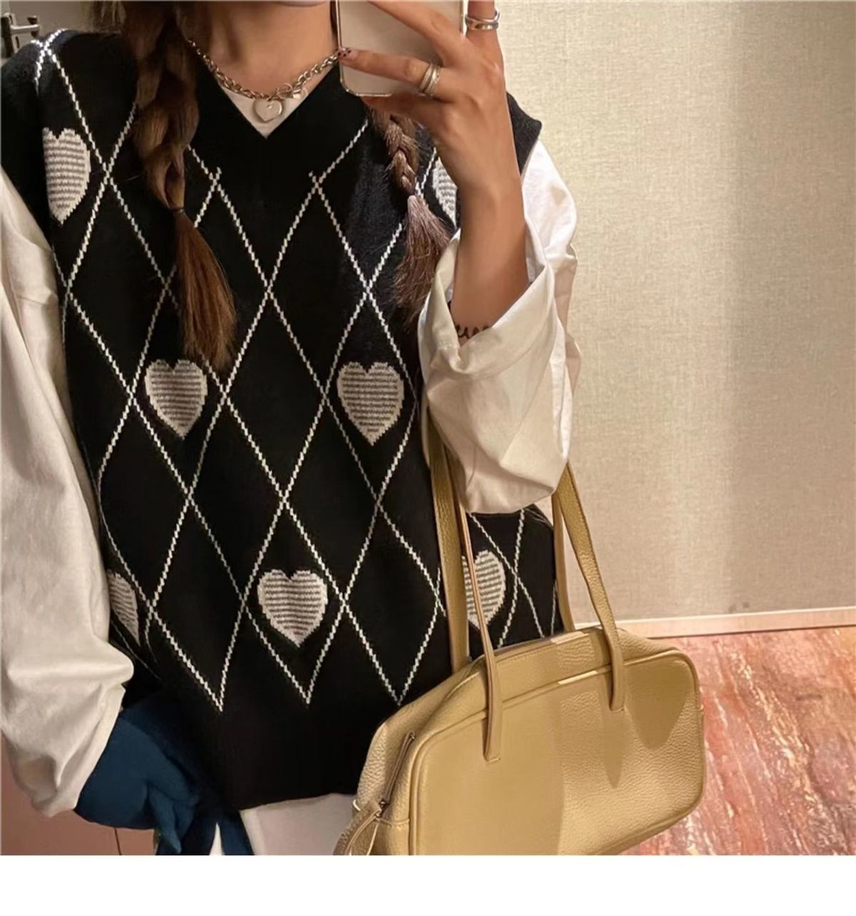 Knitted Cardigan Argyle Heart Sweater