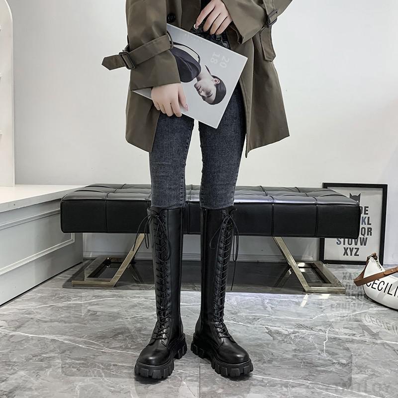 Grunge Knee High Platform Boots Black