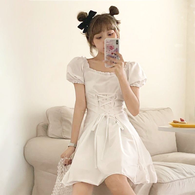 Soft Girl Aesthetic Mini Dress A-line White – Aesthetics Boutique
