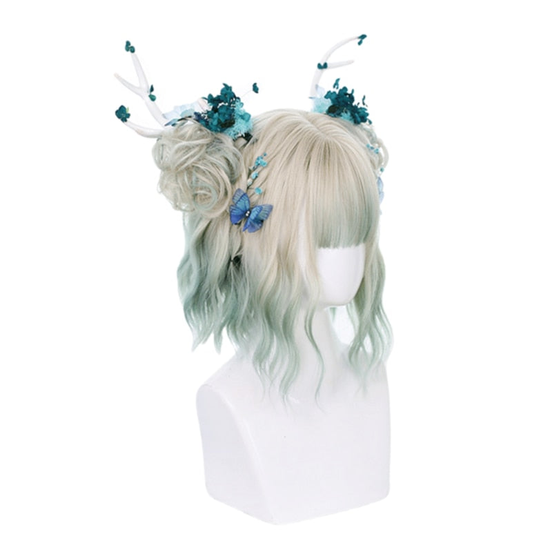 Fairycore Cosplay eGirl Wig Grey Green Ombre