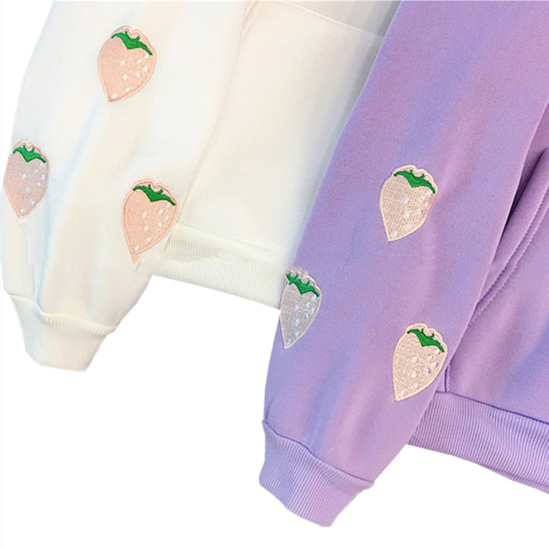 Strawberry Embroidery Hoodie Sweatshirt