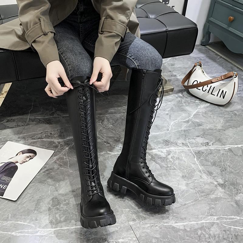 Grunge Knee High Platform Boots Black