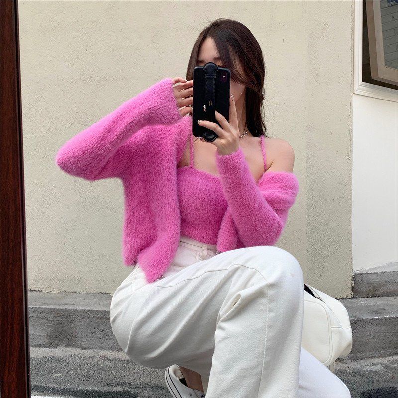 Soft Girl Cardigan Camisole Sweater Set