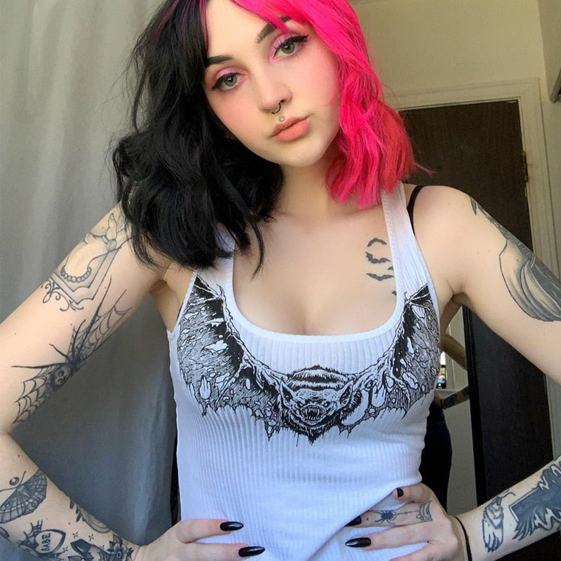 E-Girl Emo Bat White Tank Top