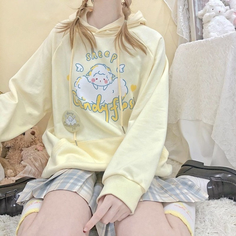 Kawaii Soft Yellow Hoodie Cute Sheep
