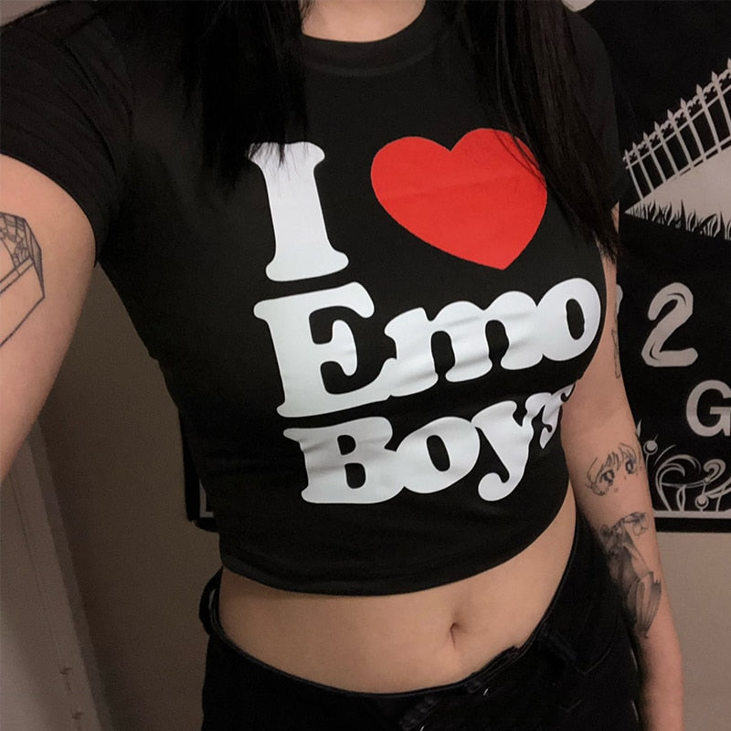Y2k Egirl Crop Tops I love Emo Boys