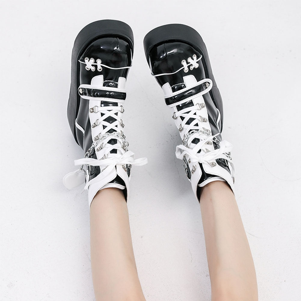 Gothic Lolita Mid-Calf Motorcycle Boots