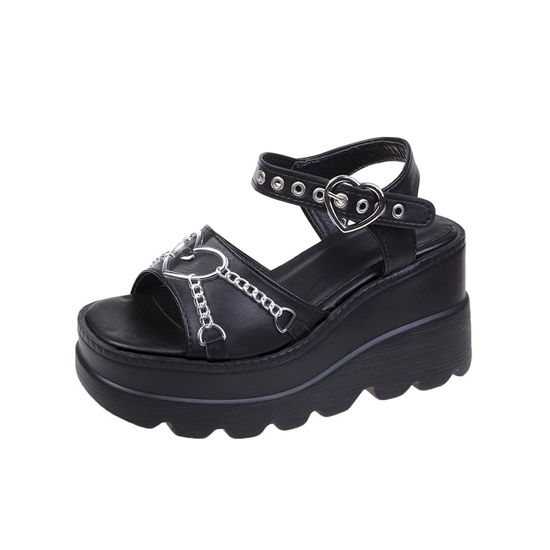 Pastel Goth Platform Sandals Metal Chain