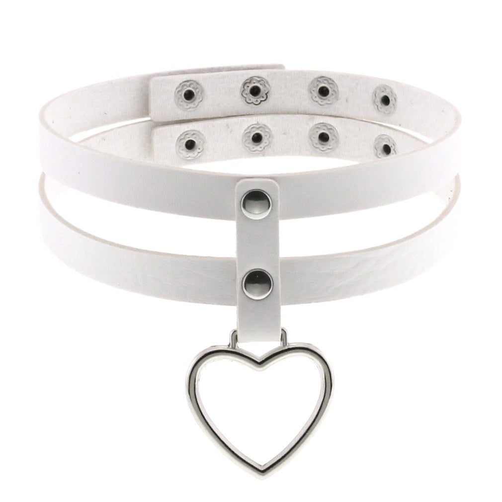 Double Straps Heart Choker White