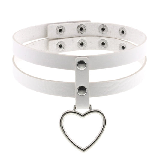 Double Straps Heart Choker White