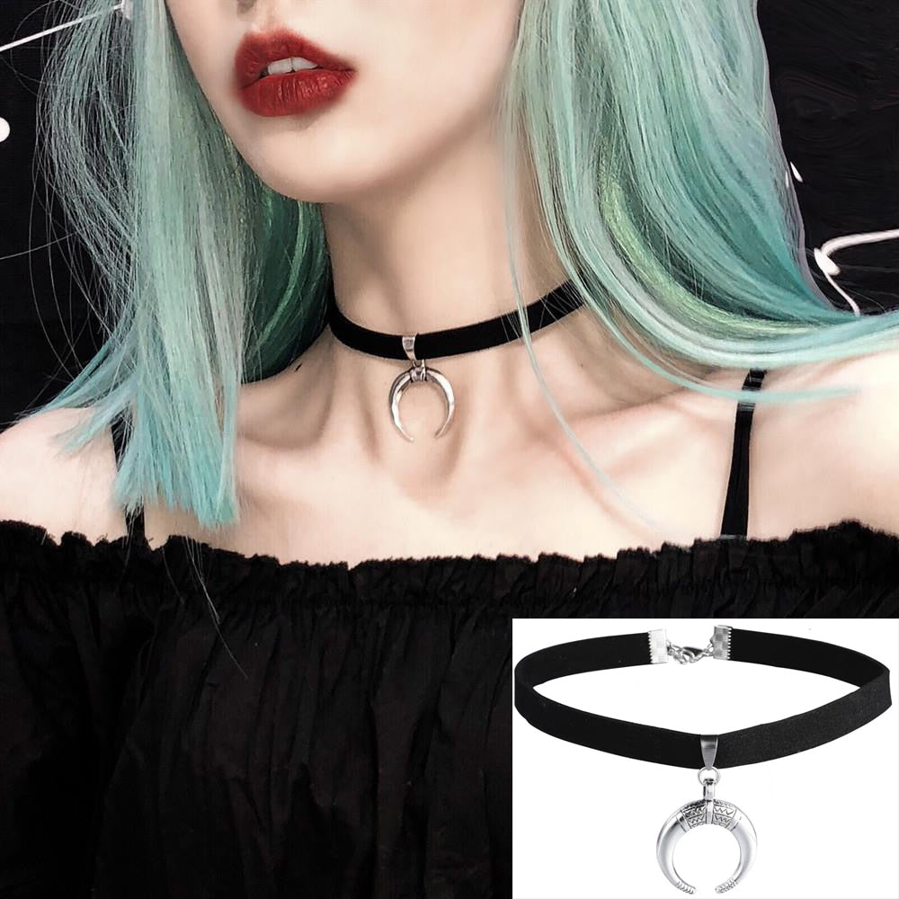 Dark Maiden Moon Choker Necklace Black