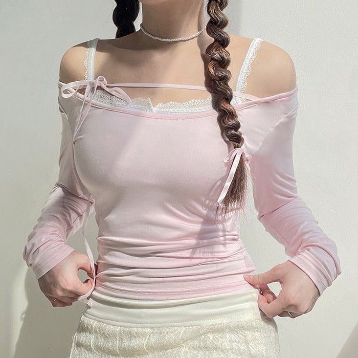 Sweet Girl Lace-up Long Sleeve Top