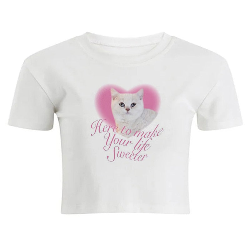 Lovely Cute Cat Aesthetic Crop Top