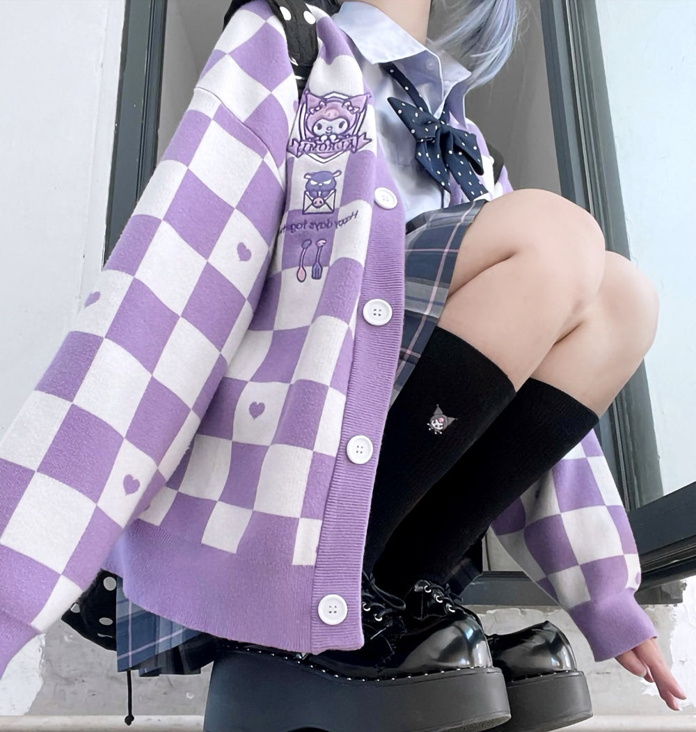 Kawaii Kuromi Purple Cardigan Sweater