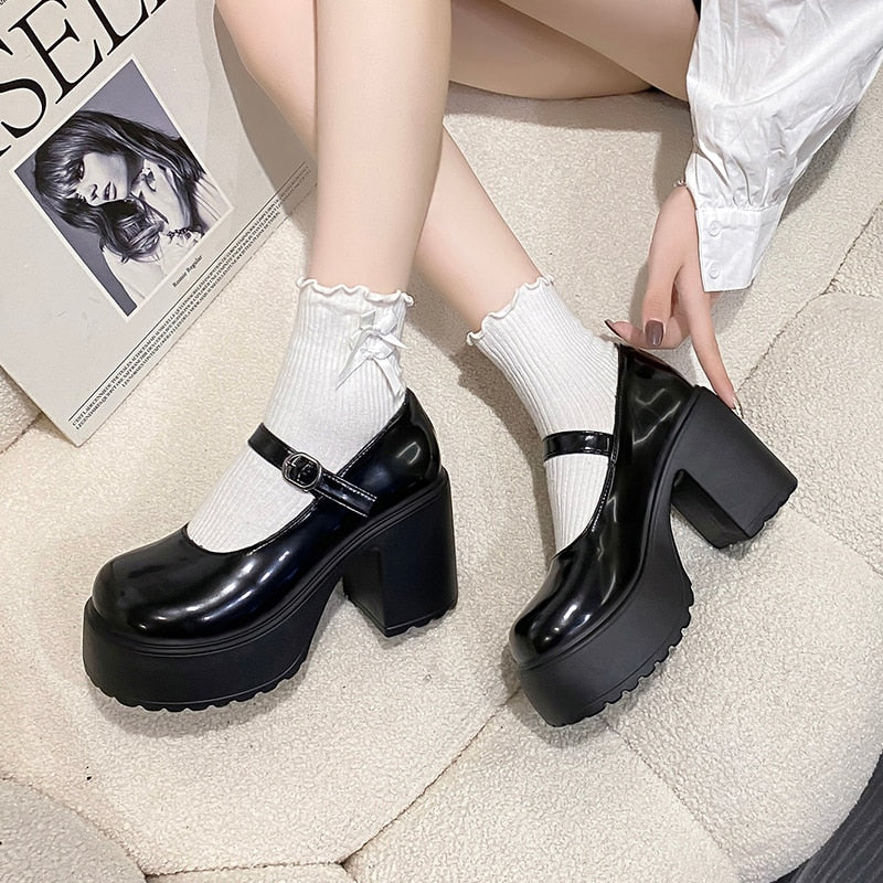 Chunky Heel Mary Janes Platform Shoes Black