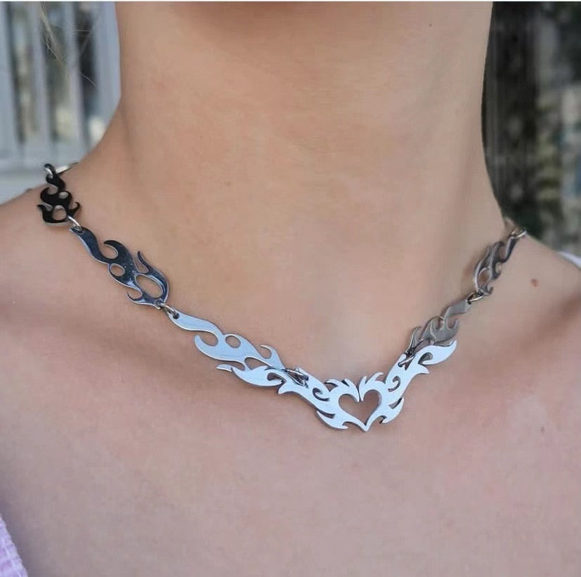 eGirl Webcore Aesthetic Flame Heart Necklace