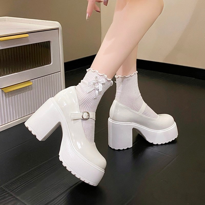 Coquette Mary Janes Platform Shoes White